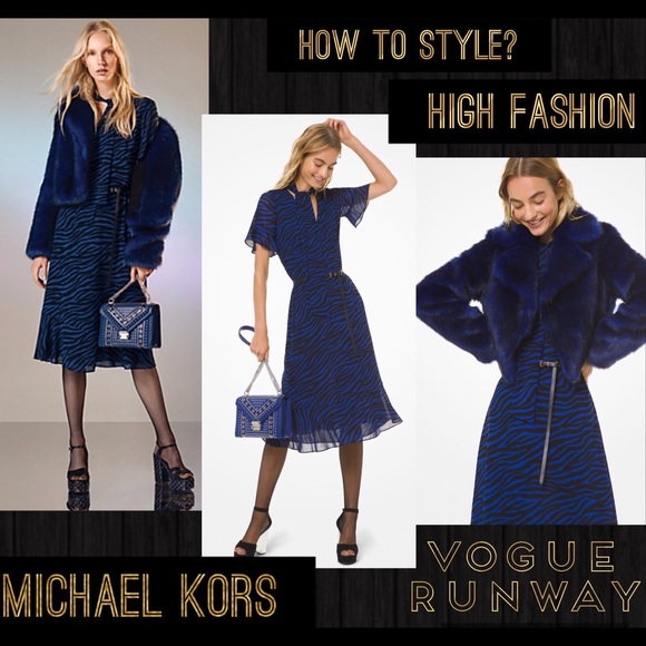 RARE VTG, Vogue Runway2020 Blue/Black Tiger Dress - Picture 8 of 16